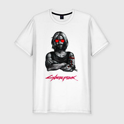 Футболка slim-fit Джонни в красных очках Cyberpunk 2077, цвет: белый