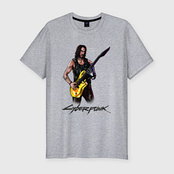 Футболка slim-fit Cyberpunk 2077 Johnny гитарист, цвет: меланж