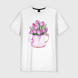 Мужская slim-футболка Букет тюльпанов в вазе