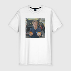 Мужская slim-футболка Уиллем дефо и апельсины