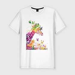Мужская slim-футболка Жираф и бабочки