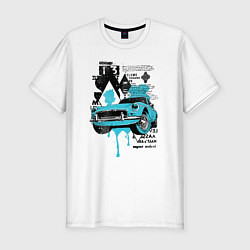 Футболка slim-fit Автомобиль в городе Коллаж, цвет: белый