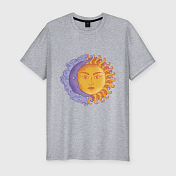 Футболка slim-fit Солнца и луна с лицами, цвет: меланж
