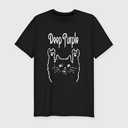 Футболка slim-fit Deep Purple Рок кот, цвет: черный