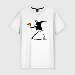 Мужская slim-футболка Бэнкси художник Banksy цветы