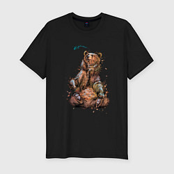 Мужская slim-футболка Медведь и бабочка