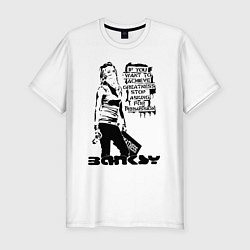 Футболка slim-fit BANKSY БЭНКСИ девушка и граффити, цвет: белый