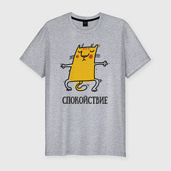 Мужская slim-футболка Спокойствие Спокойный кот