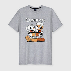 Футболка slim-fit Cuphead 2 чашечки, цвет: меланж