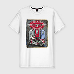 Мужская slim-футболка Мотоцикл Заправка Ретро Poster