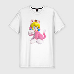 Футболка slim-fit Принцесса Персик - кошка Super Mario 3D Land, цвет: белый