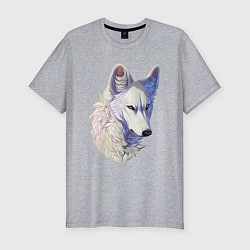 Футболка slim-fit Крупный белый волк, цвет: меланж