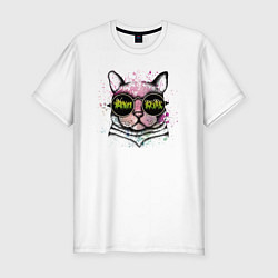 Футболка slim-fit Кот в очках The cat with glasses, цвет: белый