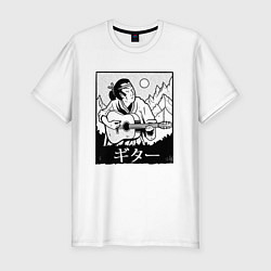 Футболка slim-fit Самурай с гитарой Samurai playing guitar, цвет: белый