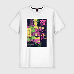 Футболка slim-fit Vaporwave Japanese City Японский город, цвет: белый