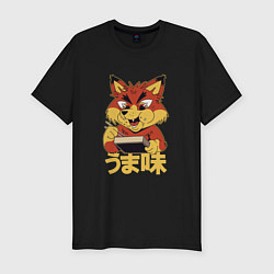 Мужская slim-футболка Japanese Fox Eating Ramen Японская лиса ест Рамен