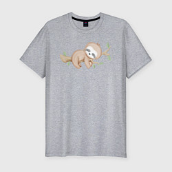 Мужская slim-футболка Милый Ленивец На Дереве