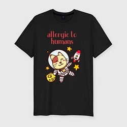 Мужская slim-футболка Аллергия на людей кот в космосе