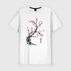 Мужская slim-футболка Сакура с иероглифами