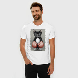 Футболка slim-fit Крутой котяра в боксёрских перчатках Cool cat in b, цвет: белый — фото 2