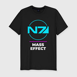 Мужская slim-футболка Символ Mass Effect в неоновых цветах