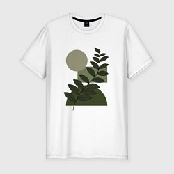 Мужская slim-футболка Листья и Геометрия