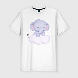 Мужская slim-футболка Милый Слонёнок Стоит На Облаке