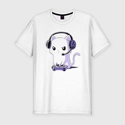 Мужская slim-футболка Котёнок игроман The kitten is a gambler