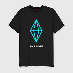 Мужская slim-футболка Символ The Sims в неоновых цветах