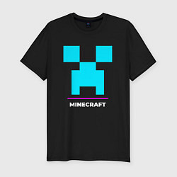 Мужская slim-футболка Символ Minecraft в неоновых цветах