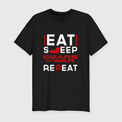 Мужская slim-футболка Надпись Eat Sleep Gears of War Repeat