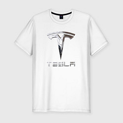 Мужская slim-футболка Tesla Logo Тесла Логотип