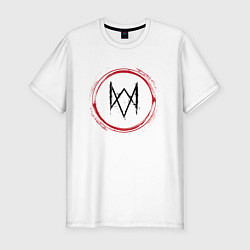 Мужская slim-футболка Символ Watch Dogs и красная краска вокруг