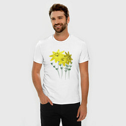 Футболка slim-fit Flowers yellow, цвет: белый — фото 2