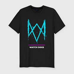 Мужская slim-футболка Символ Watch Dogs в неоновых цветах