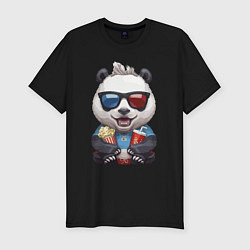 Мужская slim-футболка Прикольный панда с попкорном и колой