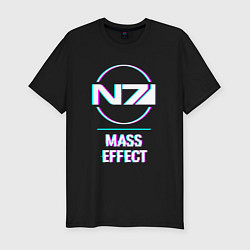 Футболка slim-fit Mass Effect в стиле glitch и баги графики, цвет: черный