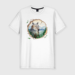 Мужская slim-футболка Рисунок на бревне - волк