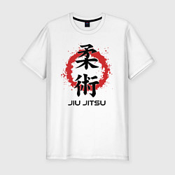 Мужская slim-футболка Jiu jitsu red splashes logo