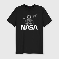 Футболка slim-fit Nasa - космонавт, цвет: черный
