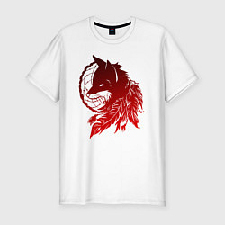 Мужская slim-футболка Ловец снов и лис с перьями