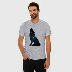 Футболка slim-fit Wolf howling at night, цвет: меланж — фото 2