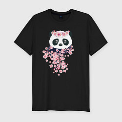 Мужская slim-футболка Панда в сакуре