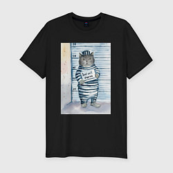 Мужская slim-футболка Акварельный рисунок плохой кот