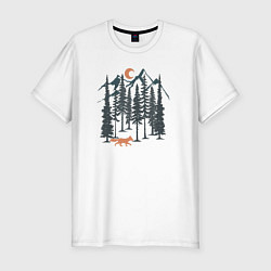 Мужская slim-футболка Лисичка в Лесу