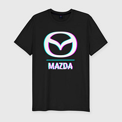 Мужская slim-футболка Значок Mazda в стиле glitch