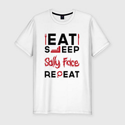 Мужская slim-футболка Надпись: eat sleep Sally Face repeat