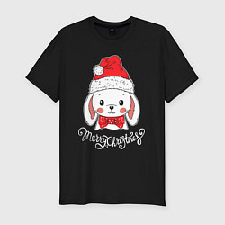 Футболка slim-fit Merry Christmas, little rabbit, цвет: черный