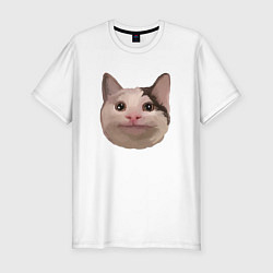 Футболка slim-fit Polite cat meme, цвет: белый