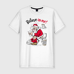 Футболка slim-fit Believe in me, Santa Claus reading letters, цвет: белый